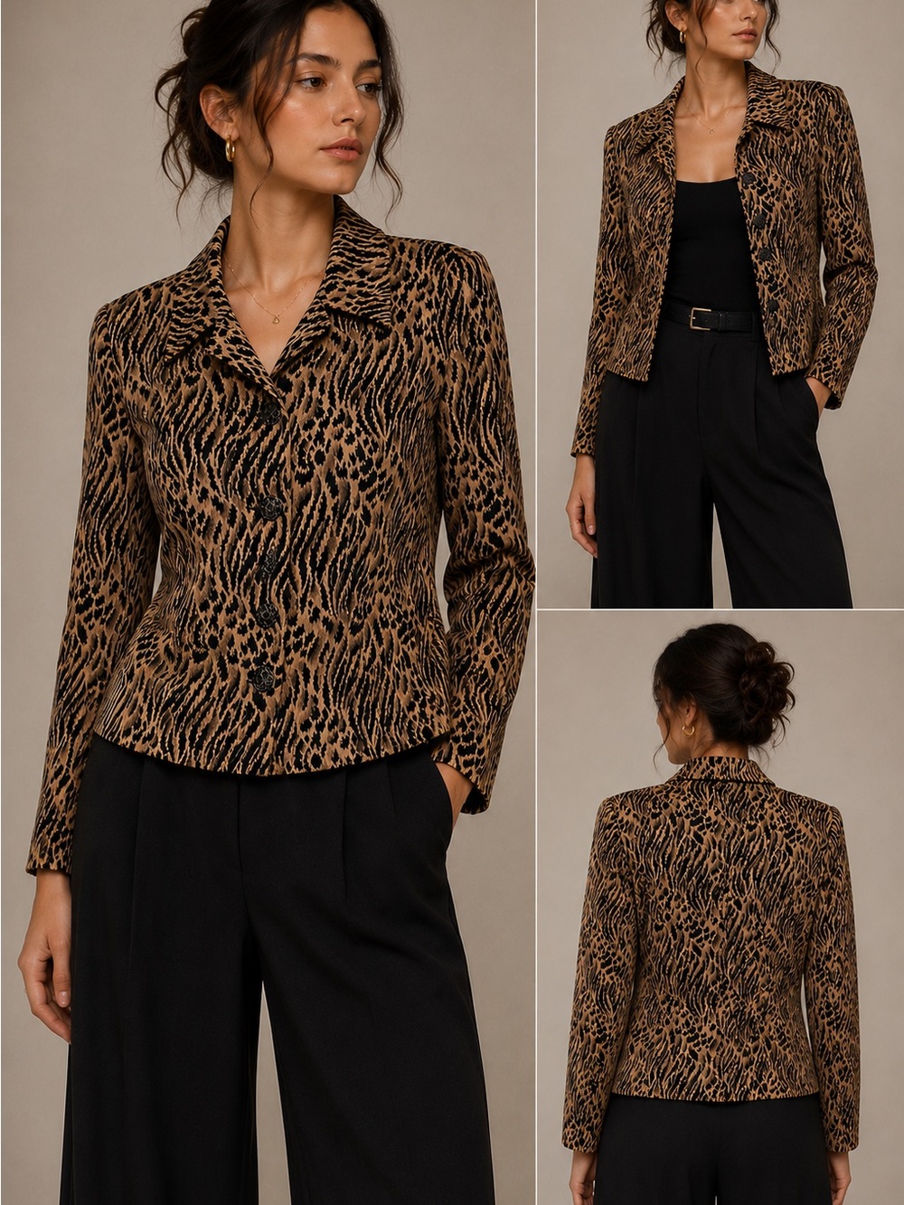 Vintage Louben Animal Print Jacquard Blazer 12P Made in Canada